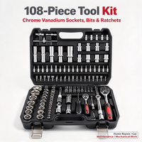 Kit de clés à douilles multifonctionnel de 108 pièces, cliquet à 24 dents, boîte à outils portable pour la réparation à domicile et en voiture