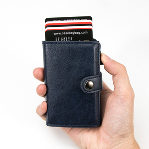 Casekey Custom Logo Slim Minimalist Pu Leather Pop up Mechanic <b>Wallet</b> RFID Blocking Smart Credit Card <b>Holder</b> for Men Women - Product Image 2