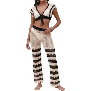 Conjunto de ganchillo personalizado 2026: Top corto calado y pantalones sin espalda, 2 piezas, ropa de playa para mujer, atuendos de verano para vacaciones - Product Image 3
