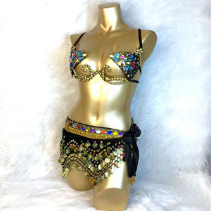 Samba karnaval tel sutyen ve kemer seti el yapımı 4 adet oryantal dans tel sutyen + oryantal dans kalça eşarp 320 adet paraları - Product Image 3