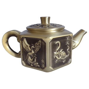 Teiere in Ottone Stile <span class=keywords><strong>Cinese</strong></span> con Design delle Quattro Bestie Divine, Artigianato Metallico Classico Personalizzato per Decorazioni Casa e Ufficio - Product Image 1