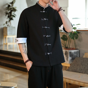 เสื้อเชิ้ตแขนสั้นลายสัตว์สไตล์จีนฤดูร้อนสำหรับผู้ชายวัยกลางคนและผู้สูงอายุ ผ้าแจ็คการ์ด โพลีเอสเตอร์ ลายแมนดาริน - Product Image 3