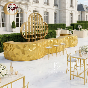 Half Moon Shape Gold Contemporary Metal <b>Bar</b> Counter <b>Table</b> for Hotel Restaurant Party Events - Product Image 5