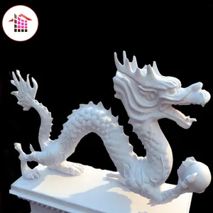 Estátua chinesa do dragão do animal de mármore esculpido à mão para venda