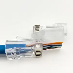 כבל 1.3mm 1.5mm תקע Cat5e Rg45 מתכת 8 פינים מחיר Ethernet rj 45 מחבר לעבור דרך rj45 מחבר cat6 utp