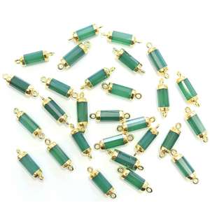 Pendentif en pierre naturelle d'onyx vert, forme tube, 18-20 mm, plaqué or 14K et 18K, avec bélière et connecteur pour la fabrication de bijoux - Product Image 1