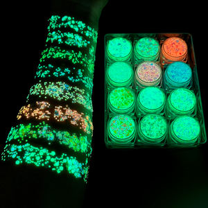 12 couleurs brillent dans le noir paillettes Gel <span class=keywords><strong>visage</strong></span> corps paillettes Gel cheveux paillettes pour UV lumière noire Halloween <span class=keywords><strong>maquillage</strong></span> Raves Festivals - Product Image 4