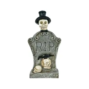 Halloween Resin Tombstone With Skeleton Crow Spooky Skull Head Halloween Decoration Props