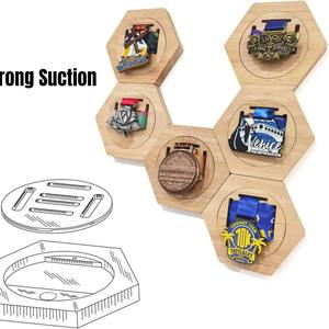 Nouveau présentoir de médaille de gymnastique hexagone en bois créatif bricolage décoration murale pour la course à pied médailles prix trophées et plaques support - Product Image 5