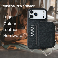Étui de téléphone à bandoulière en cuir véritable motif litchi pour iPhone 17 18 Pro Max Duo avec porte-cartes magnétique détachable