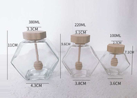 Pot à miel hexagonal vide avec couvercles en bois, récipient pour miel en verre hexagonal et goutteur