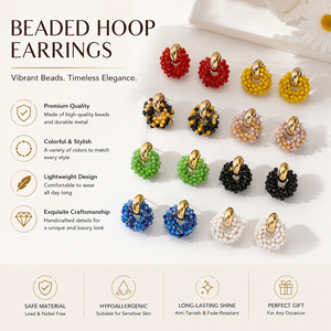 Boucles d'oreilles créoles bohèmes vintage faites à la main en gros, perles colorées en cristal avec accents dorés pour femmes - Product Image 1