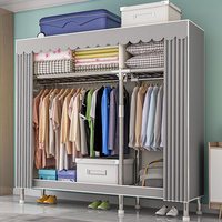 Armoire en tissu pour chambre à coucher simple, garde-robe, en tissu gris, porte coulissante, placard, usine, bon marché