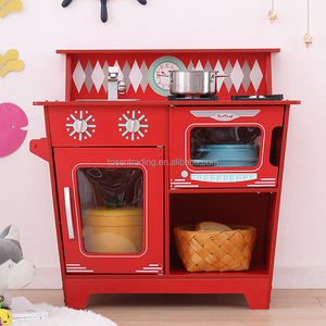 Mini cuisine en bois rouge pour enfants avec four, brûleur, évier et robinet pour jeux d'imitation - Product Image 2