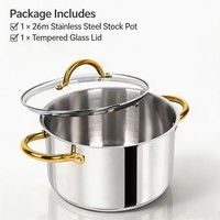 Ensemble de casseroles en acier inoxydable avec couvercle en verre, style américain, sans revêtement, passe au lave-vaisselle, compatible induction et gaz pour toutes sources de chaleur