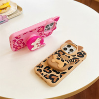 Étui de téléphone pour iPhone 12 13 14 15 16 Pro Max avec motif léopard mignon en forme de cœur, coque de protection en silicone souple