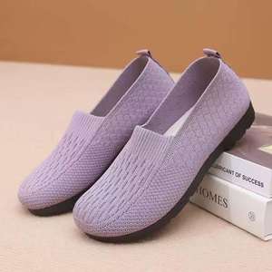 Haute qualité coloré femmes à la mode <span class=keywords><strong>dame</strong></span> volant tissé bout rond chaussures plates mocassins semelle souple tricot bateau chaussures - Product Image 2