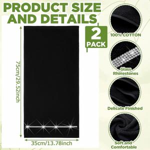 Serviettes de toilette noires unies 100% coton, scintillantes avec strass, douces, absorbantes et lavables en machine - Product Image 2