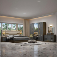 Ensemble Complet de Meubles de Chambre King Size en Bois de Luxe, Cadre en Bois, Rangement Intégré, LED Moderne et Simple