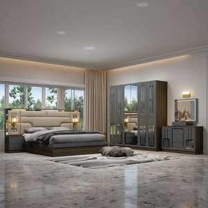 Ensemble Complet de Meubles de <span class=keywords><strong>Chambre</strong></span> King Size en Bois de Luxe, Cadre en Bois, Rangement Intégré, LED Moderne et Simple - Product Image 3