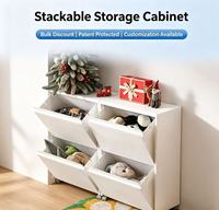 Nouvelle armoire de rangement moderne à 3 niveaux en plastique PP avec couvercle rabattable, empilable, multi-compartiments, adaptée pour la salle de bain