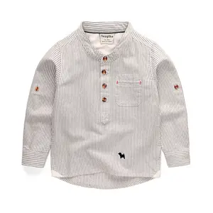 Wholesale Boy's Stripes Button Front Shirt Short Sleeve Boys Youth Long Sleeve Strippled Casual Shirts