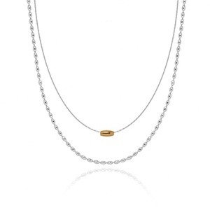 Collier simple et tendance à 2 couches en acier inoxydable, pendentif fait main, bijoux pour garçon et fille - Product Image 2