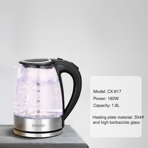 Peralatan Listrik Hotel rumah besi tahan karat pemanas teh air panas ketel listrik kaca tanpa kabel dengan lampu LED biru - Product Image 5