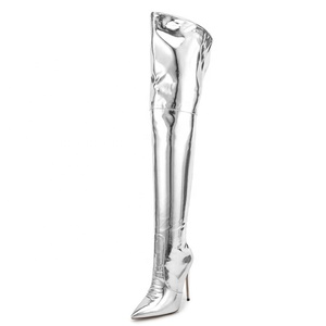 Women's Large Size 47 Silver Long Boots Colors Custom Over Knee High Back Zipper Thigh High Booties Hot Sale <b>Shoes</b> - Product Image 2