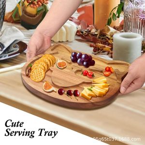 Plateau en bois d'acacia en forme de chat avec poignée pour servir des collations et du fromage lors de réceptions en plein air, plateau décoratif pour table à manger - Product Image 2