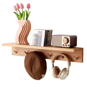 Wooden <b>Wall</b>-<b>Mounted</b> Coat Rack With <b>Shelf</b> 2 Tier Easy Install For Bedroom Living Room Storage - Product Image 5