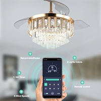 Ventilateurs de plafond rétractables à LED de 42 pouces avec 3 pales, lumière et télécommande, 3 modes de changement de couleur pour chambre et appartement