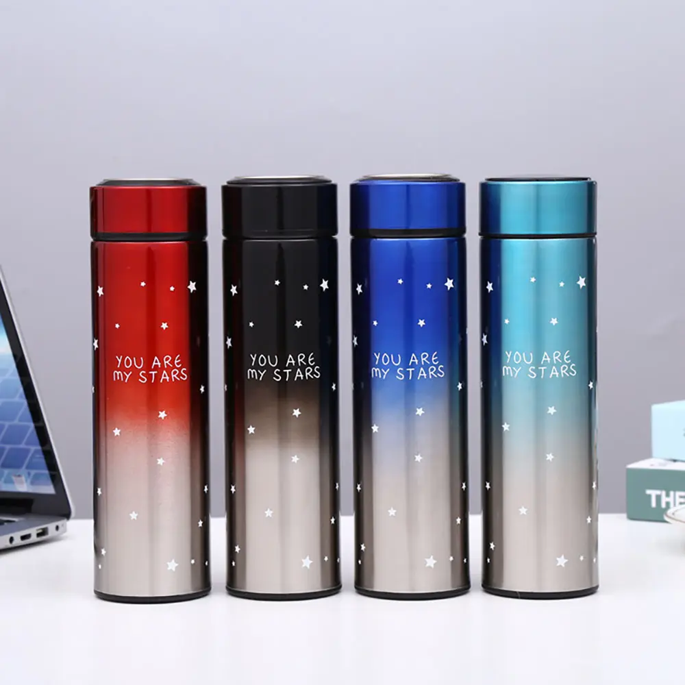 Botol Air Pintar Termo Tampilan Suhu Sentuh Lampu Led Thermo Vacuum Flask Digital 500Ml