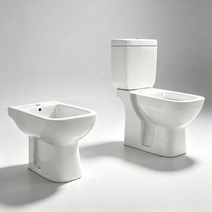 WC moderne en céramique carré avec bidet intégré, deux pièces, chasse d'eau directe – Modèle très populaire pour <span class=keywords><strong>l</strong></span>'Amérique du <span class=keywords><strong>Sud</strong></span>, <span class=keywords><strong>l</strong></span>'Argentine et les pays <span class=keywords><strong>de</strong></span> <span class=keywords><strong>l</strong></span>'UE - Product Image 1