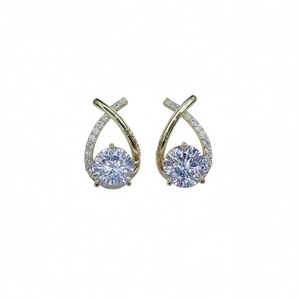 Orecchini di Lusso in Oro Massiccio 18K con Diamanti Taglio Brillante Rotondo, Design Geometrico, Montatura a Griffe, per Donna, Gioielli da Sposa - Product Image 1