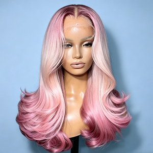 Perruques sans colle en <span class=keywords><strong>cheveux</strong></span> humains Remy vietnamiens, ondulées, ombrées rose pastel, avec dentelle frontale HD 13*6, vente en gros à bas prix - Product Image 3