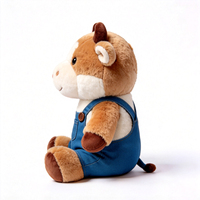Vente en gros de jouet en peluche vache marron personnalisé avec salopette, jouet en peluche vache doux, animal en peluche vache