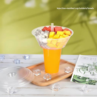 Plateau de transport rond jetable en plastique PP transparent, portable, pour tasses de fondue, bubble tea, jus, support multi-tasses pour boissons à emporter
