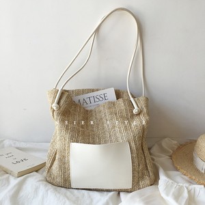 INS Fashion Retro Style Open Closure <b>Large</b> Capacity Single Strap Woven Straw <b>Beach</b> Tote <b>Bag</b> With Polyester for Women Tanjing - Product Image 1