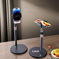 Support de téléphone de bureau en métal télescopique de luxe en acier au carbone avec logo personnalisé, base ronde et hauteur réglable