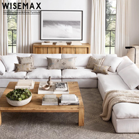 WISEMAX FURNITURE Meubles modernes américains, canapés modulaires en bois et lin, canapé en forme de U avec rembourrage en plumes, ensemble de canapés modulaires pour hall d'hôtel