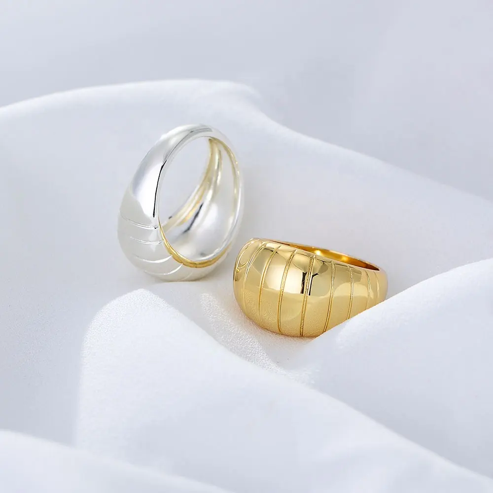 High Quality Simple 18K Gold Plated None Stones Brass Fashion Jewelry Polishing Thick Big Dome Rings Men Women