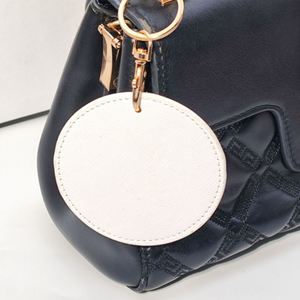 Smooth Cross Texture Key Pendant Blank Key Holder <b>Keyring</b> Round PU Leather Keychain for DIY Craft Birthday Gift - Product Image 4