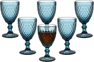 Bleu Vintage Verres À Vin Colore Gobelets Motif En Relief Tige Verrerie De Noce Bar Tasses À Boire Diamant Bleu - Product Image 3