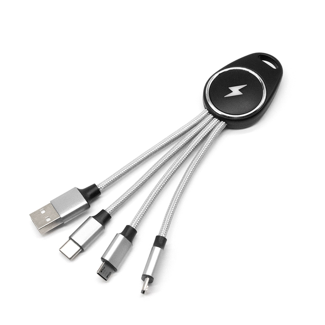 Custom LED Logo New Product Ideas 5V/2A Keychain Charger 3 in 1 USB Cable Promotional Business Gift Set for Men & Women