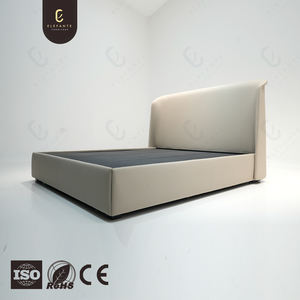 Tête de <span class=keywords><strong>lit</strong></span> King Size en cuir véritable beige de luxe, ensemble de <span class=keywords><strong>lit</strong></span> double avec cadre robuste, design moderne pour meubles de chambre à coucher de villa - Product Image 3