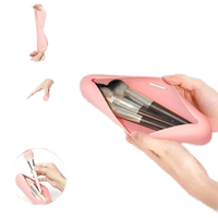 2 Pcs Sac à pinceaux de maquillage en silicone de voyage avec sangle anti-chute améliorée Éponge portable et étui à pinceaux de maquillage