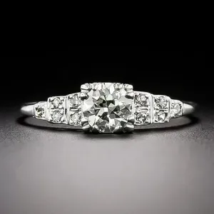 Anillo de aniversario de plata de ley con diamantes de laboratorio redondo para mujer de moda inspirado en Art Deco Vintage - Product Image 1