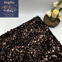 Tissu en dentelle de maille à sequins lourds en forme de goutte d'eau, broderie 3D en forme de feuille, 100 % polyester, pour robe de mariée, robe de soirée