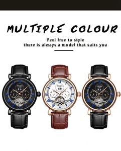 Montre mécanique pour homme KINYUED, boîtier en acier inoxydable, bracelet en cuir, étanche 3BAR, tourbillon, luxe, mode - Product Image 6